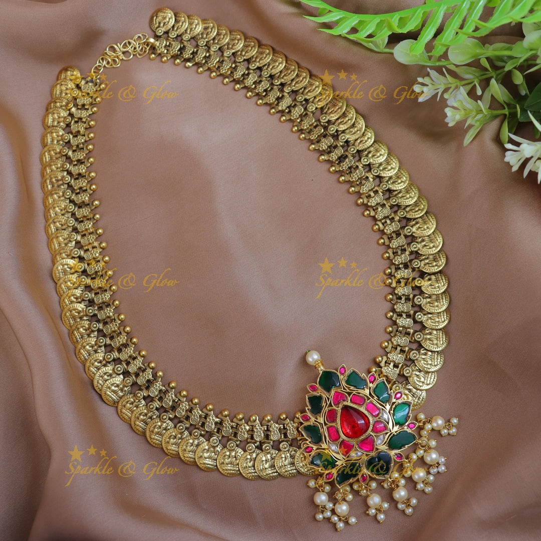 Exquisite Lakshmi Coin Jadau Necklace for Festive Elegance