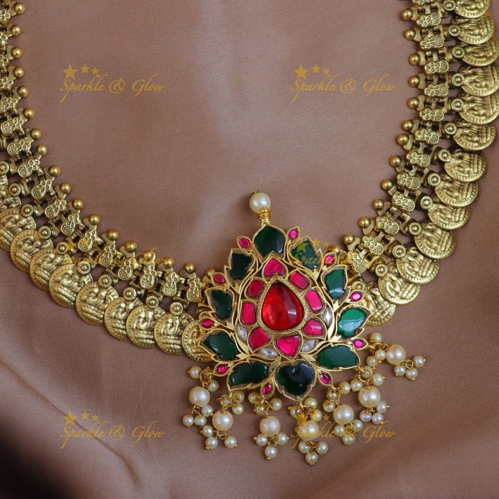 Exquisite Lakshmi Coin Jadau Necklace for Festive Elegance