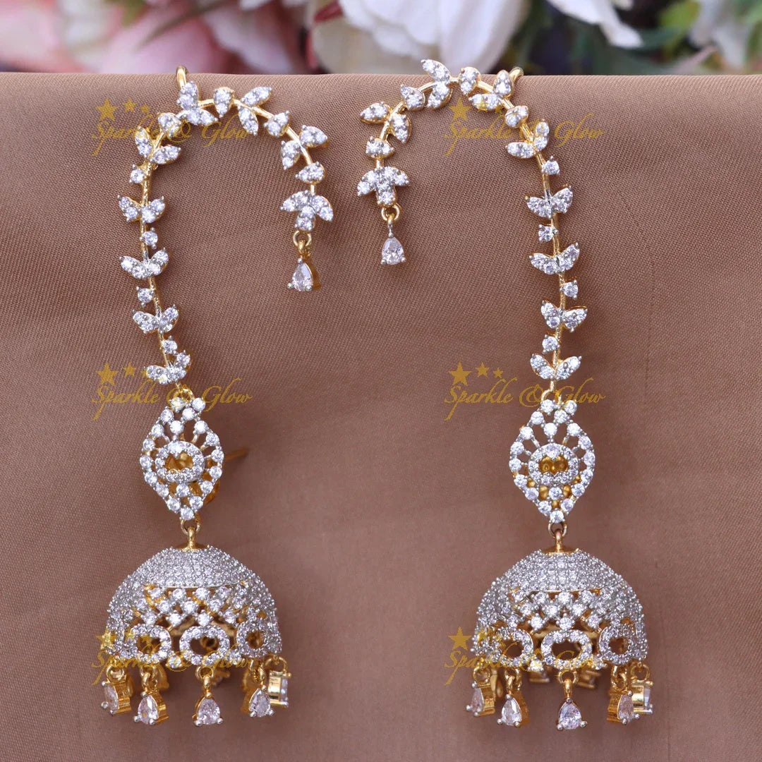 Exquisite CZ Leaf Design Cuff Jhumka Earrings - Sparkle