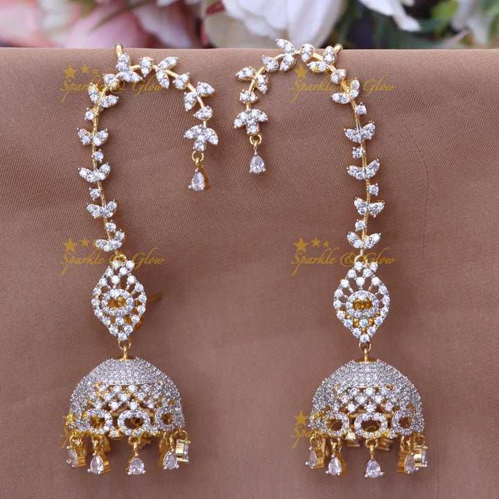 Exquisite CZ Leaf Design Cuff Jhumka Earrings - Sparkle