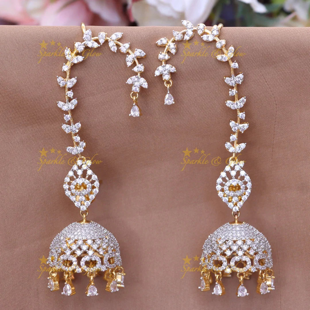Exquisite CZ Leaf Design Cuff Jhumka Earrings - Sparkle