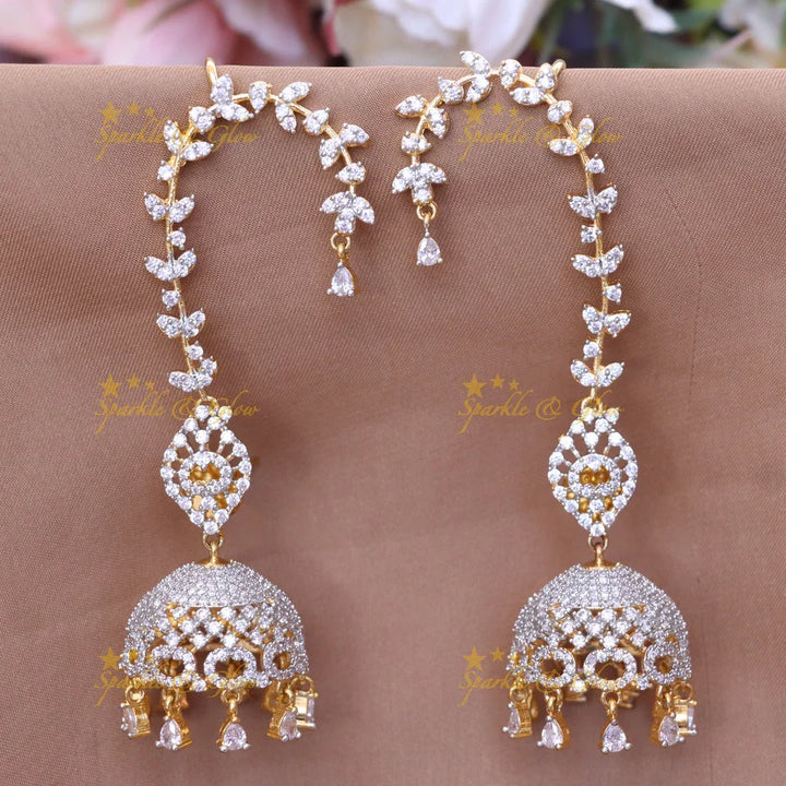 Exquisite CZ Leaf Design Cuff Jhumka Earrings - Sparkle