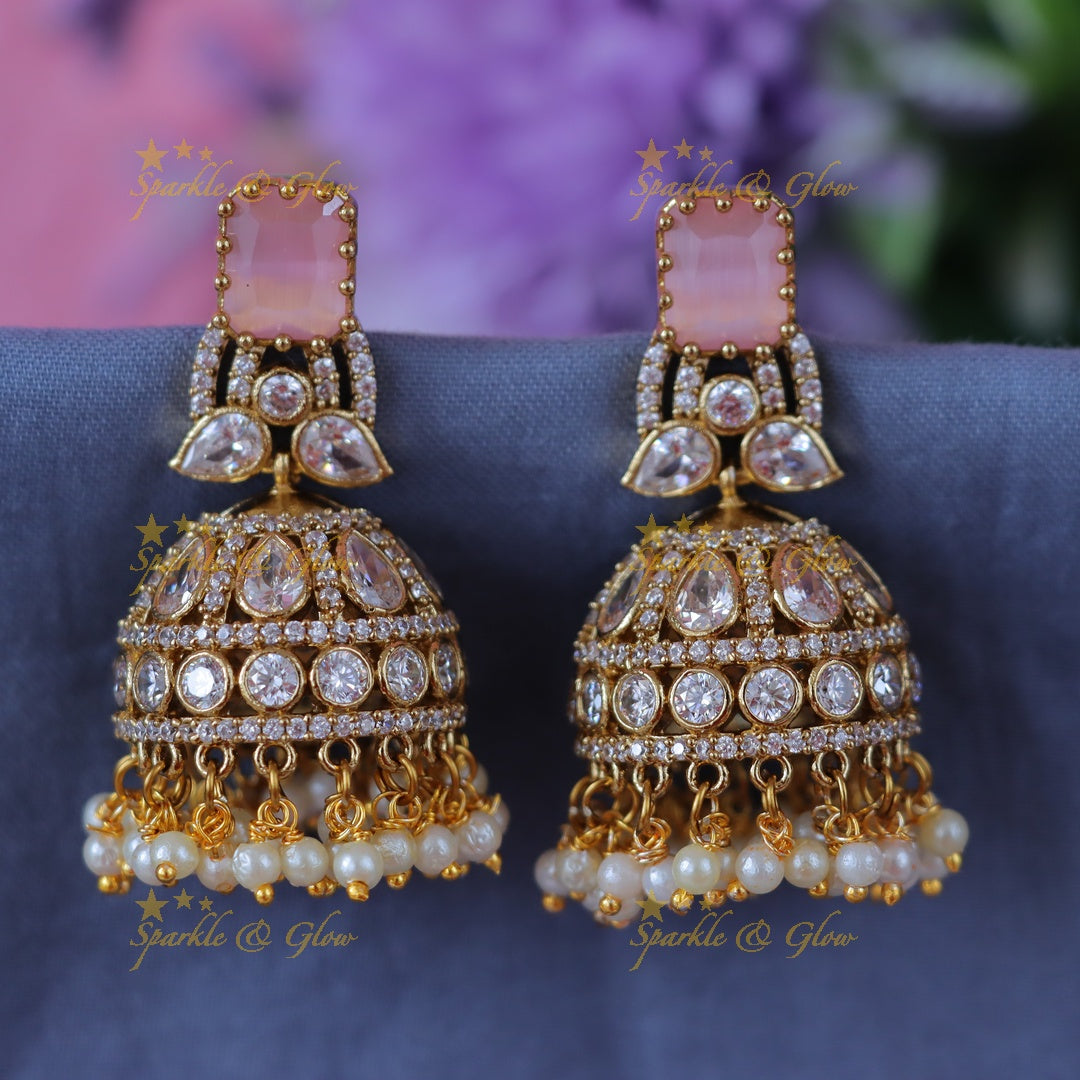 Exquisite Stone Pearl Jhumka Earrings for Weddings