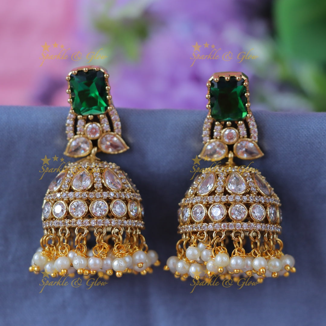 Exquisite Stone Pearl Jhumka Earrings for Weddings