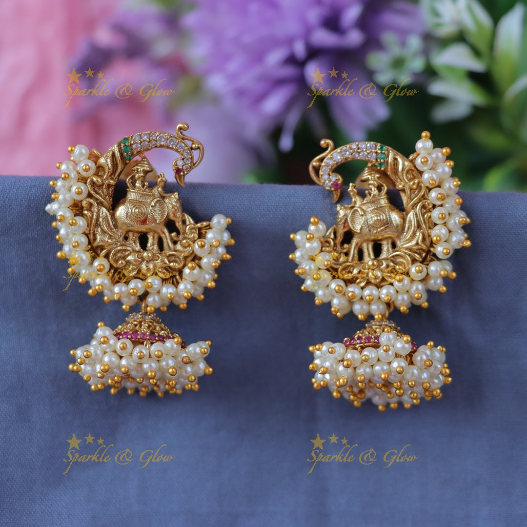 Elegant Pearl Elephant Jhumka Earrings for Weddings