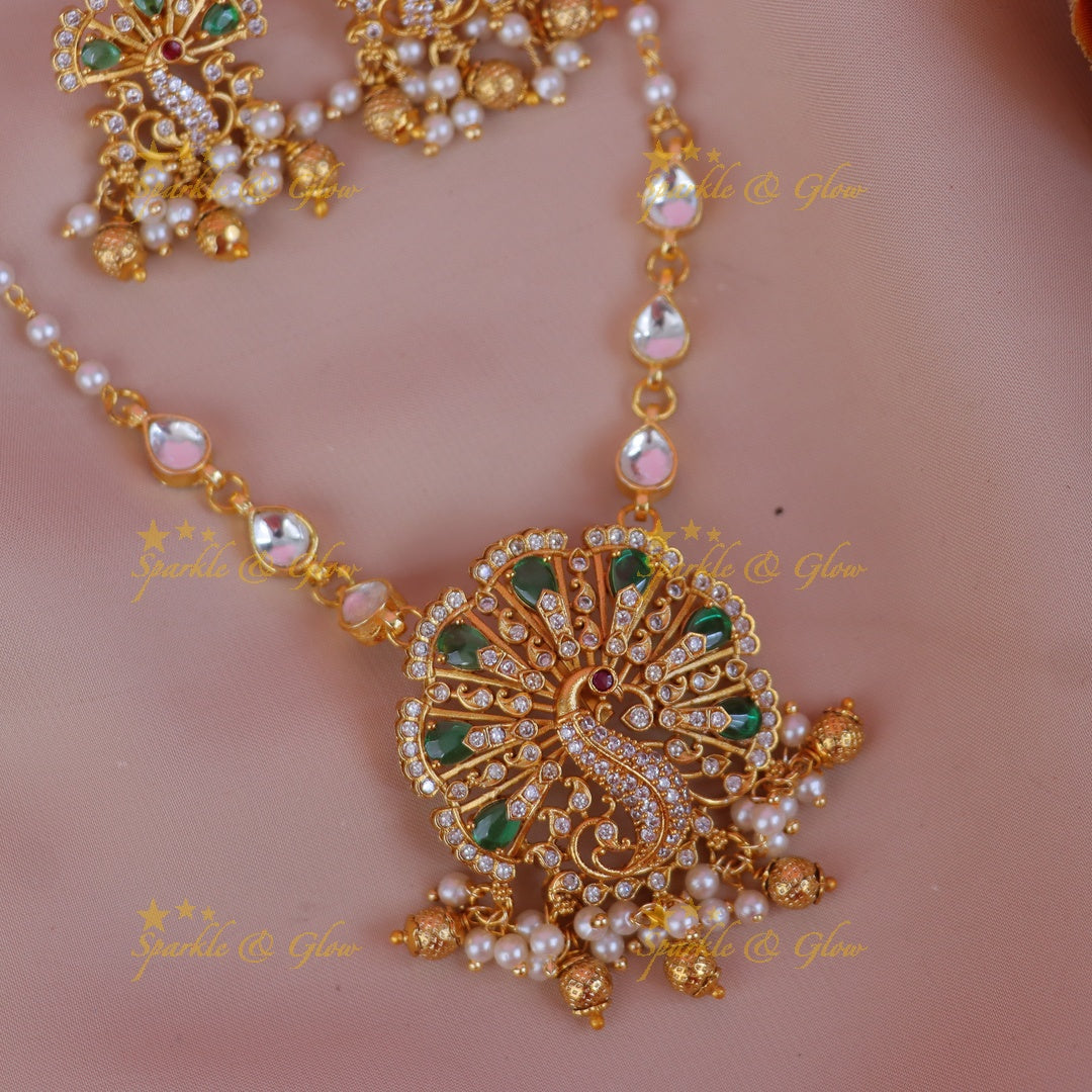 Elegant Pearl Necklace with Peacock Pendant Charm