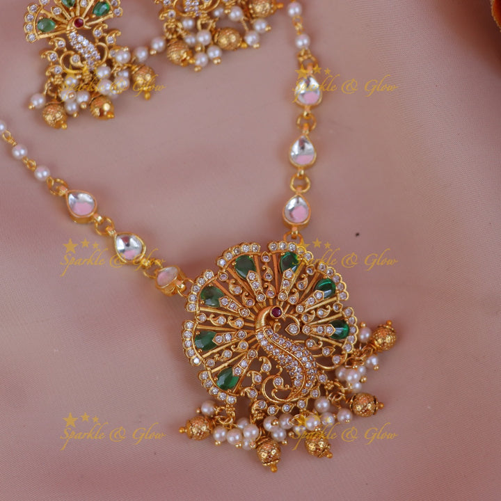 Elegant Pearl Necklace with Peacock Pendant Charm