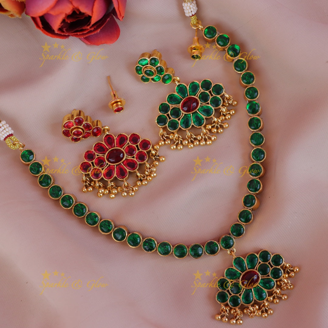 Exquisite Gold Bead Floral Necklace - Perfect for Celebrations
