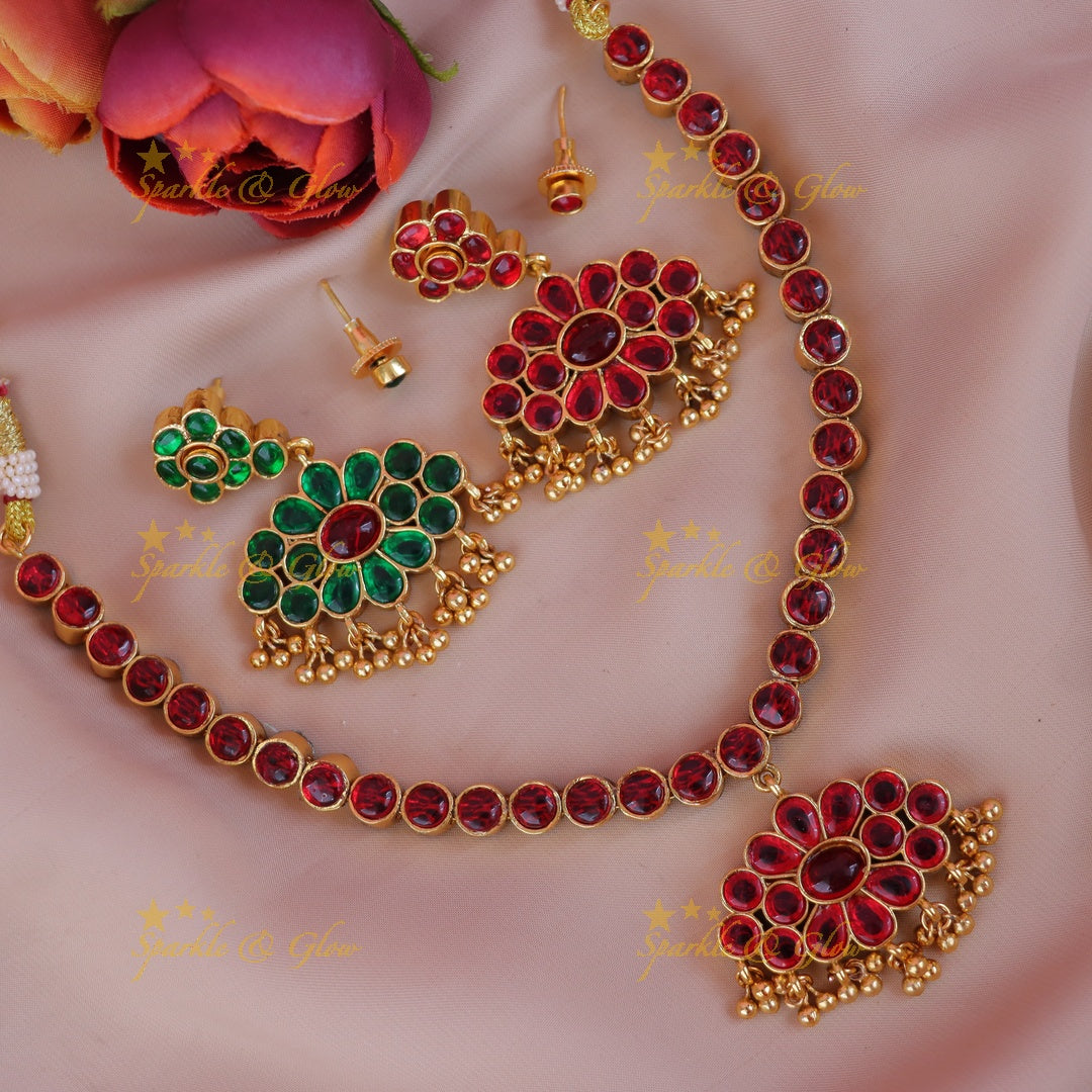Exquisite Gold Bead Floral Necklace - Perfect for Celebrations