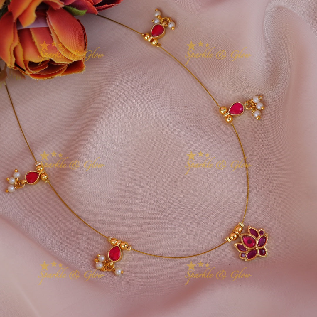Exquisite Jadau Lotus Necklace for Weddings & Festivals