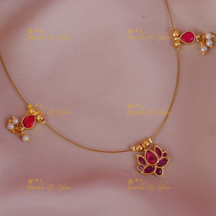 Exquisite Jadau Lotus Necklace for Weddings & Festivals