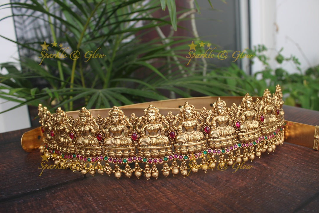Gold alike polished Lakshmi hipbelt with kemp stone