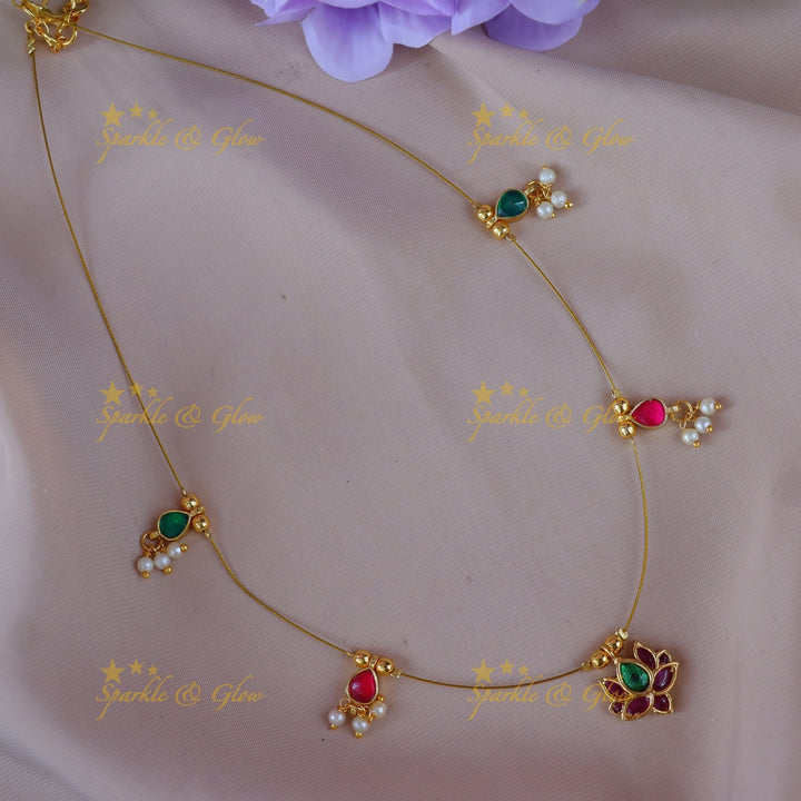 Exquisite Jadau Lotus Necklace for Weddings & Festivals