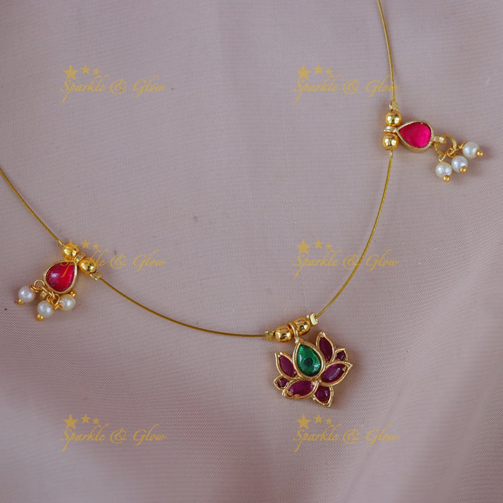 Exquisite Jadau Lotus Necklace for Weddings & Festivals