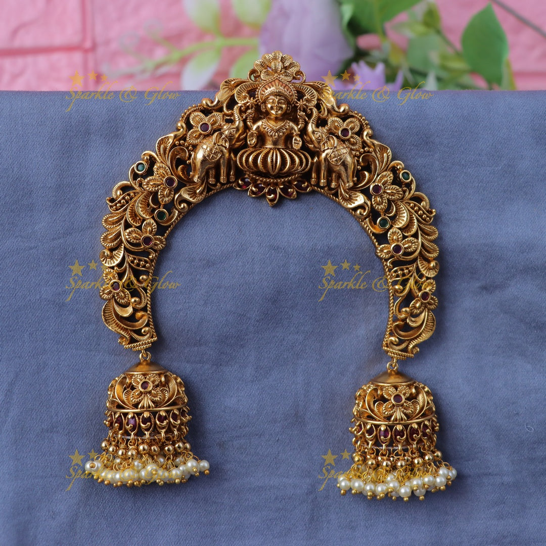 Exquisite Lakshmi Elephant Temple Jhumka Earrings