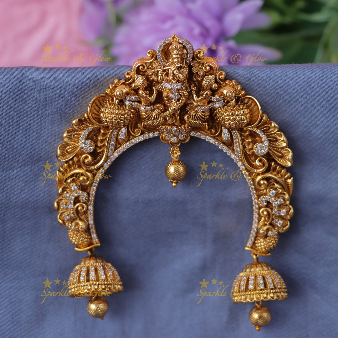 Exquisite Krishna Peacock Gold Jadabilla Hairpiece
