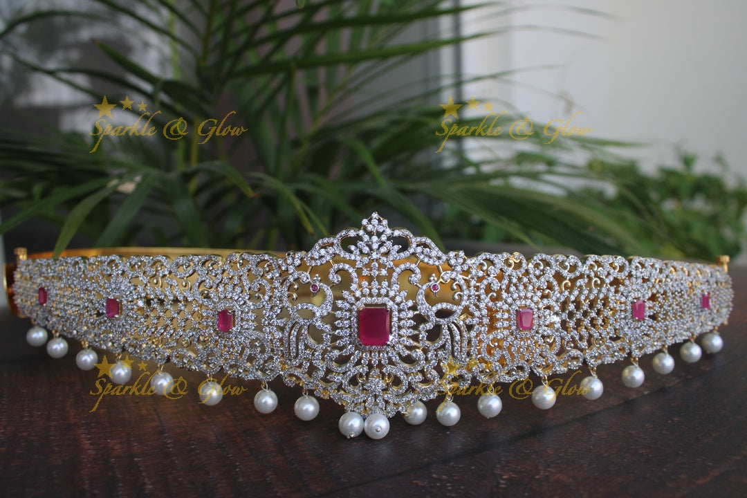 White American Diamond stones two tone peacock hipbelt