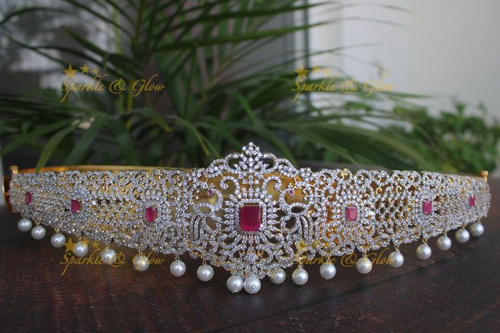 White American Diamond stones two tone peacock hipbelt