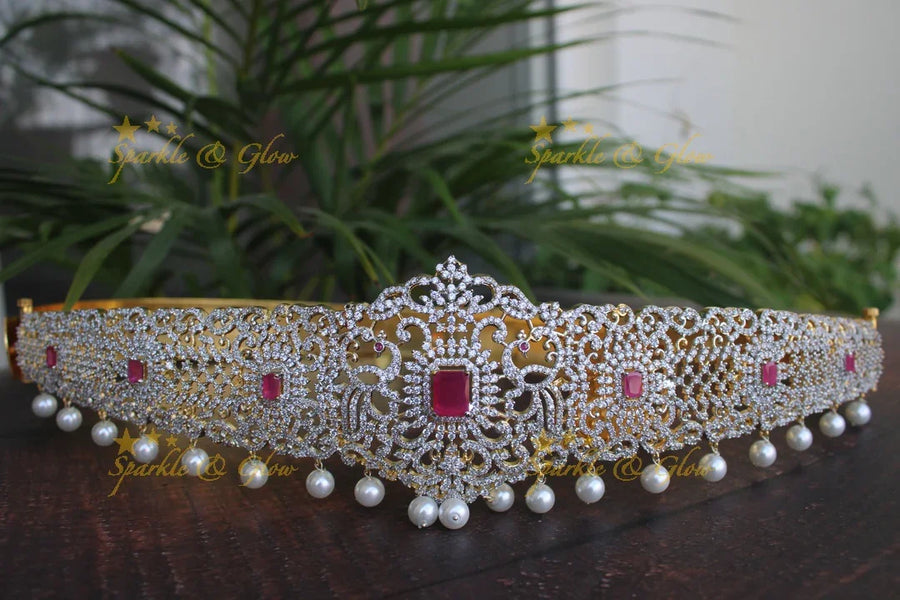 White American Diamond stones two tone peacock hipbelt - Sparkle and Glow