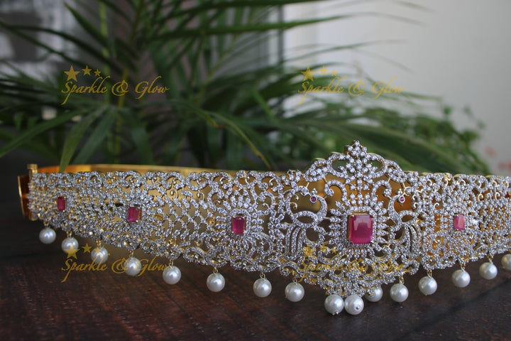 White American Diamond stones two tone peacock hipbelt