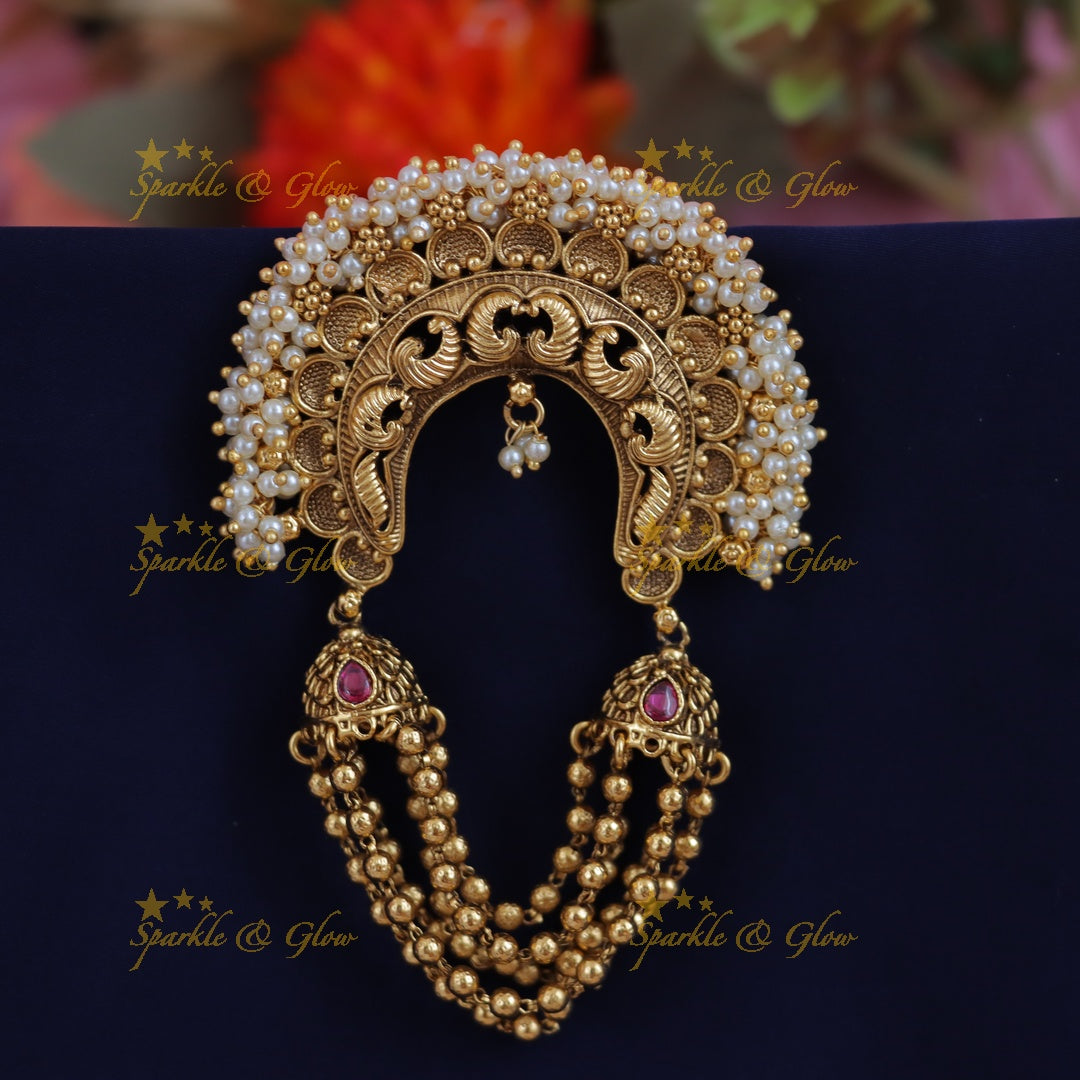 Elegant Mango Pearl Gold Hairpiece for Festive Events