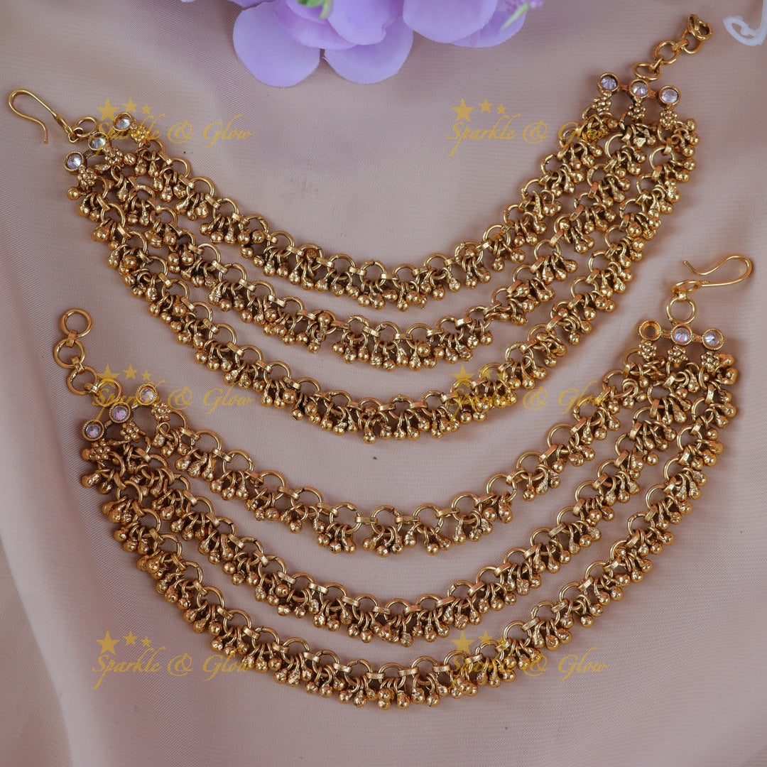 Elegant Gold Bead Ear Chain for Festive Celebrations