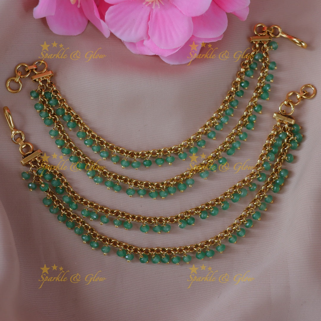 Exquisite Green Bead Ear Chain - Perfect for Festive Glamour