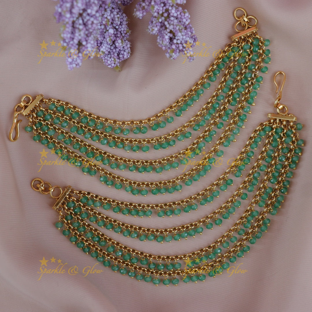 Exquisite Green Bead Earchain with Gold Elegance