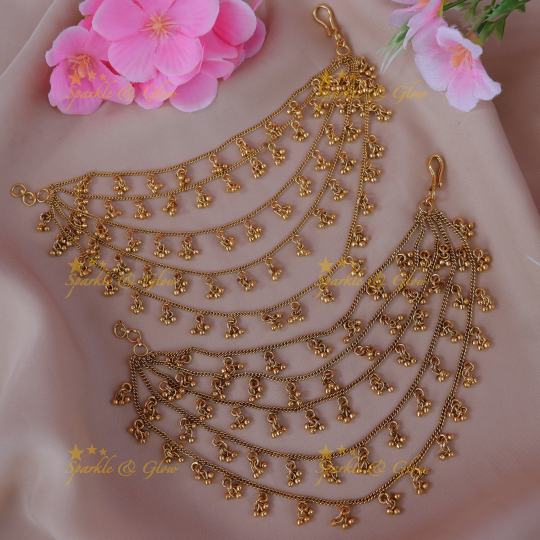 Exquisite Gold-Layered Earchain for Weddings & Festivities
