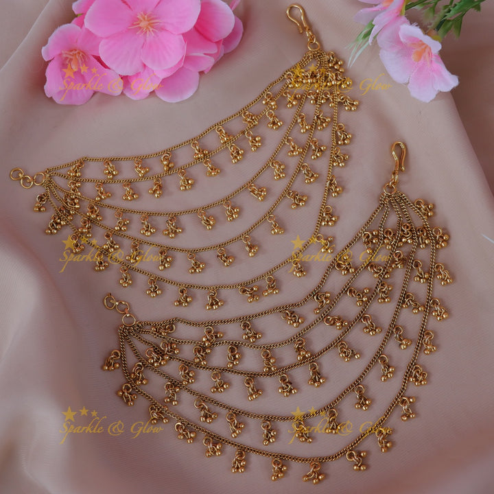 Exquisite Gold-Layered Earchain for Weddings & Festivities