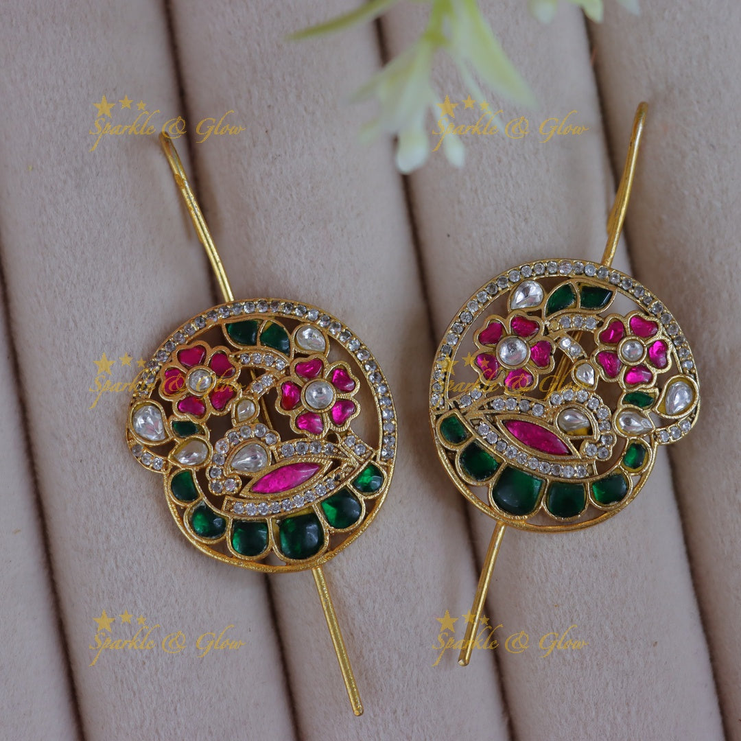 Festive Jadau Floral Ear Cuff - Gold Elegance