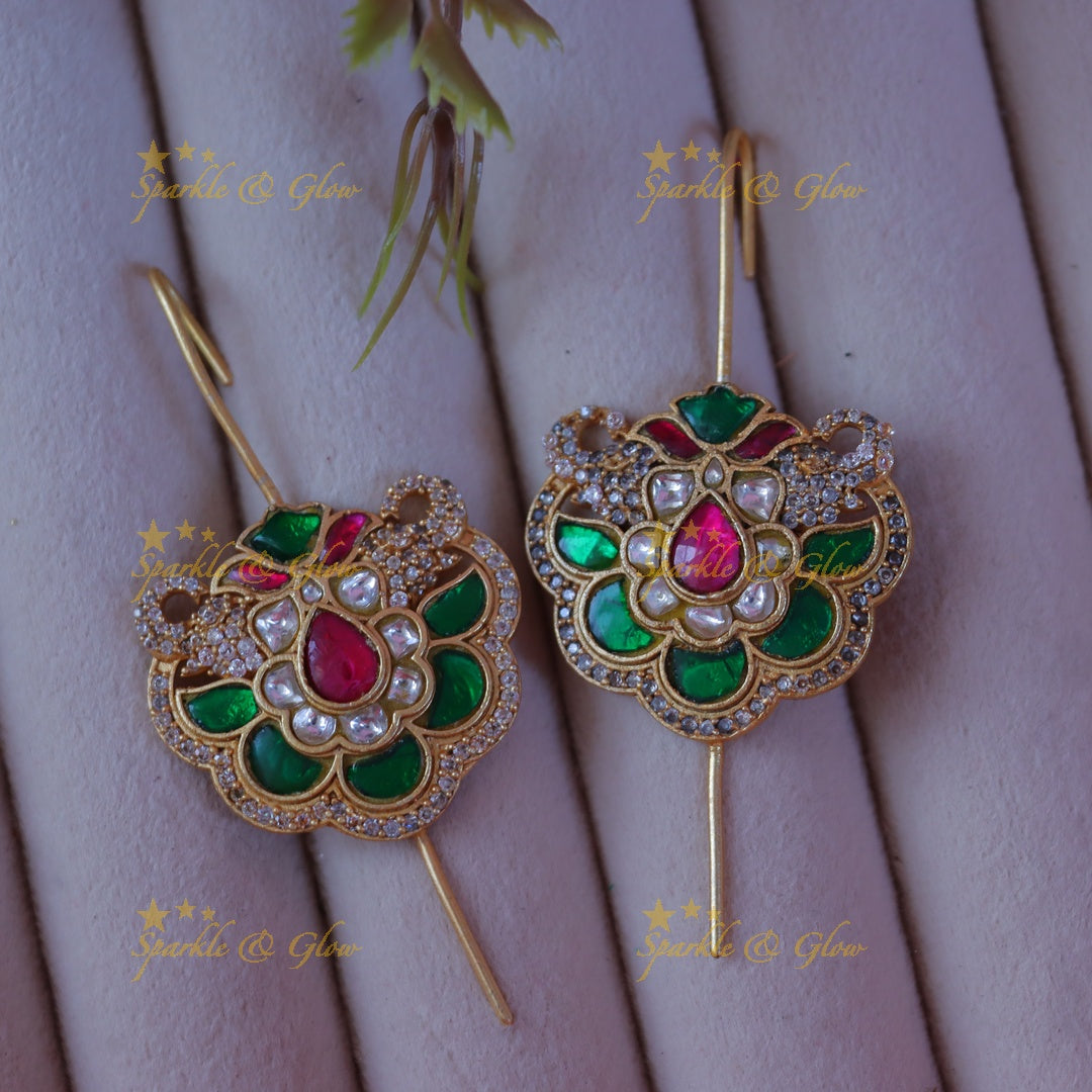 Elegant Jadau Floral Earcuffs for a Glamorous Affair