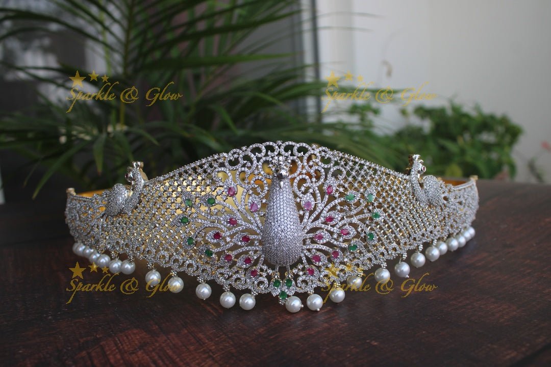 White American Diamond stones two tone exquisite peacock hipbelt - Sparkle and Glow - 