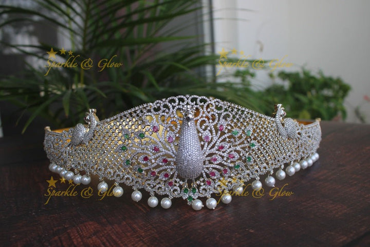 White American Diamond stones two tone exquisite peacock hipbelt - Sparkle and Glow - 