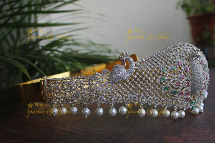White American Diamond stones two tone exquisite peacock hipbelt - Sparkle and Glow - 