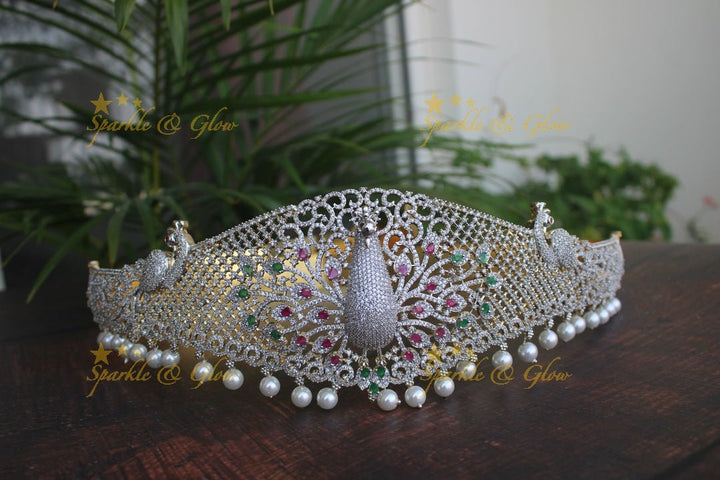 White American Diamond stones two tone exquisite peacock hipbelt - Sparkle and Glow - 