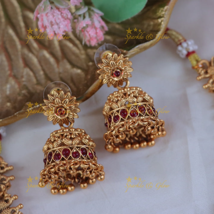 Luxurious Peacock Lakshmi Necklace – Festive Glamour