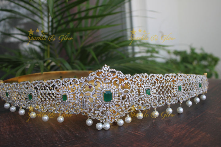 White American Diamond stones two tone peacock hipbelt