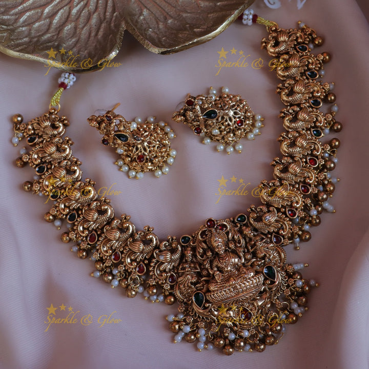 Exquisite Lakshmi Peacock Necklace - Premium Temple Jewellery