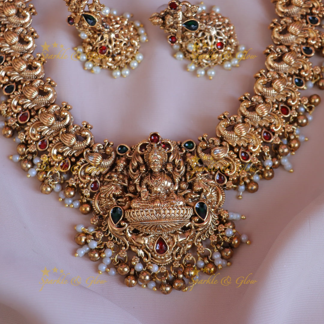 Exquisite Lakshmi Peacock Necklace - Premium Temple Jewellery
