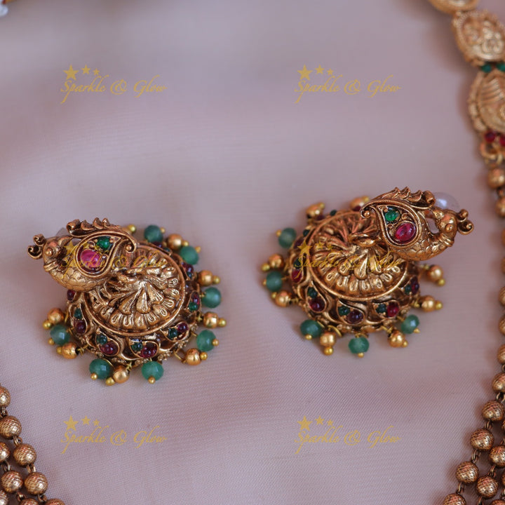 Exquisite Lakshmi Temple Necklace Set with Gold Beads