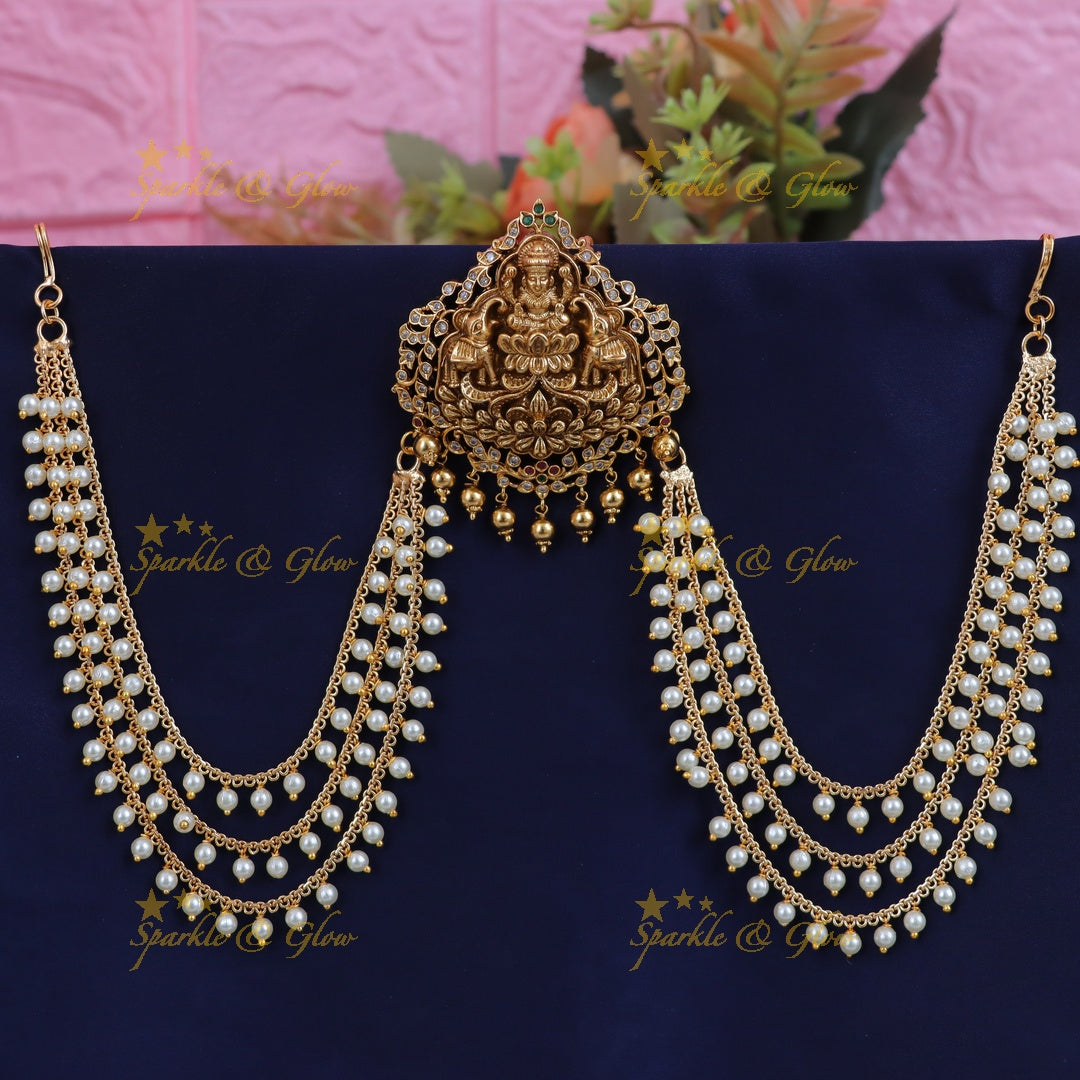 Exquisite Lakshmi Jadabilla with Pearl Ear Chain