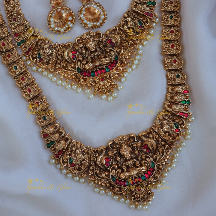 Exquisite Lakshmi Peacock Bridal Necklace Set - Premium Design