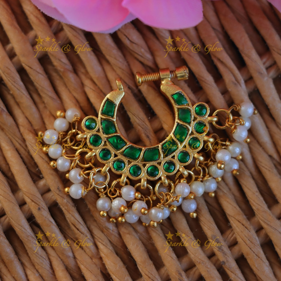 Stunning Gold Jadau Pearl Nosepin for Weddings