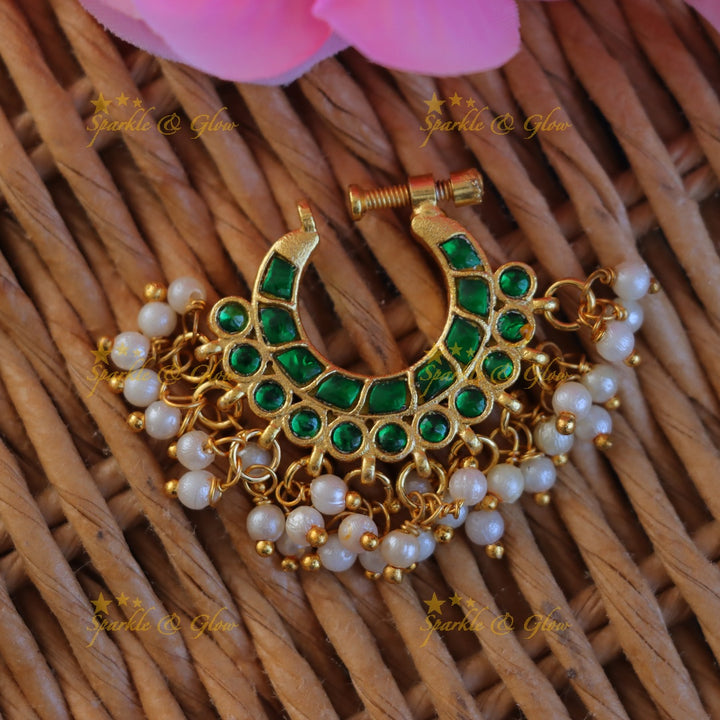 Stunning Gold Jadau Pearl Nosepin for Weddings