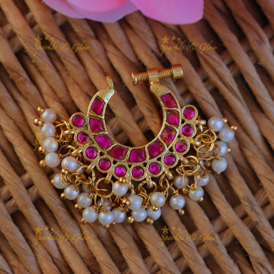 Stunning Gold Jadau Pearl Nosepin for Weddings