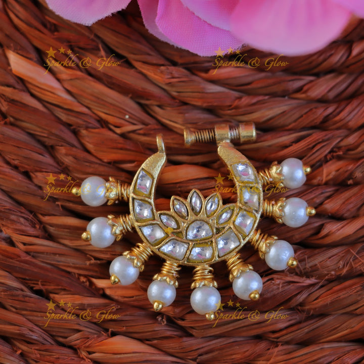 Beautiful Pearl & Jadau Floral Nosepin for Weddings