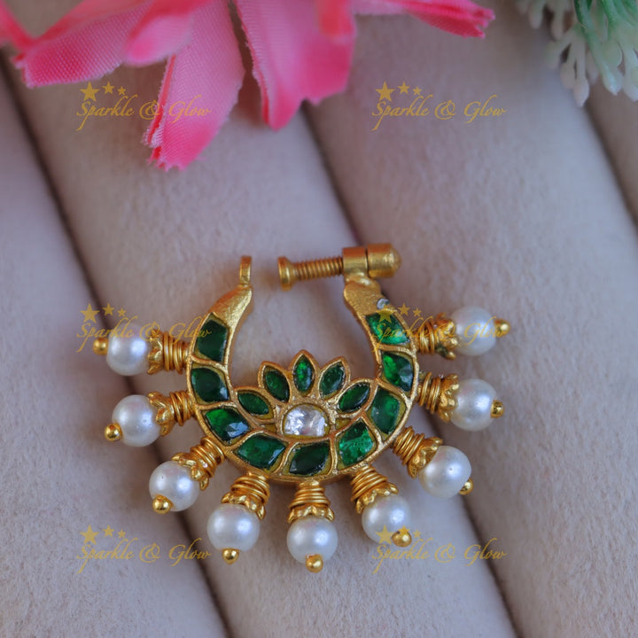 Beautiful Pearl & Jadau Floral Nosepin for Weddings