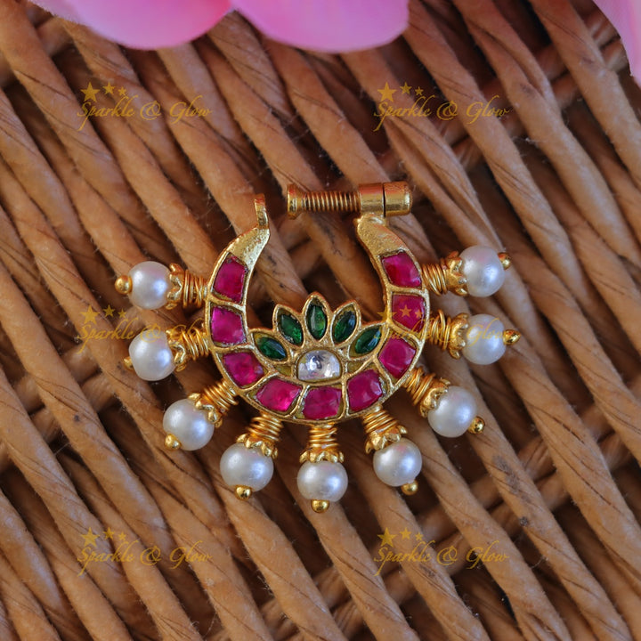 Beautiful Pearl & Jadau Floral Nosepin for Weddings