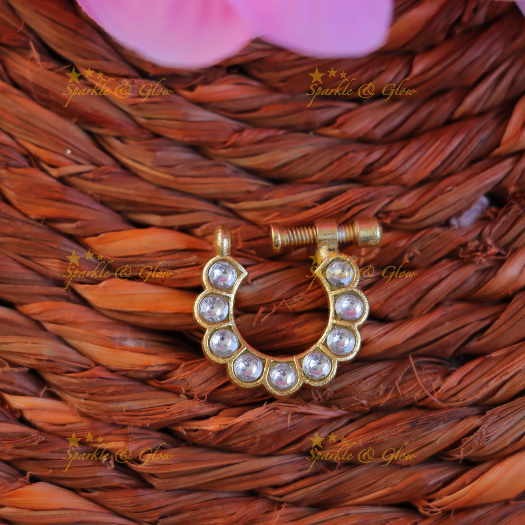 Exquisite Gold Jadau Nosepin for Festive Glamour